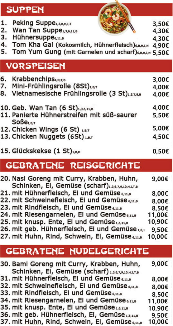 Speisekarte Wok 'n Joy, Suppen, Vorspeisen, Reis, Nudeln