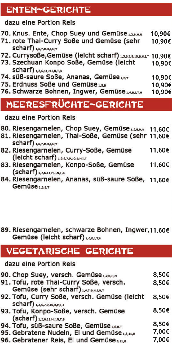 Speisekarte Wok 'n Joy, Ente, Meeresfrüchte, vegetarische Gerichte